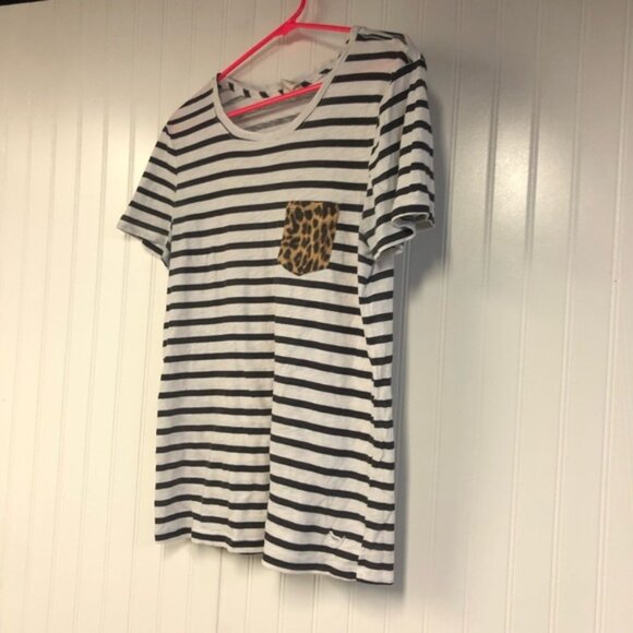 PINK Victoria's Secret Tops - Victoria Secret Striped T-Shirt with Leopard Pocket Large